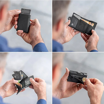 Xajzpa Pop-up Credit Card Case High-Quality Card ID Holders Leather Mini Wallet Men RFID Small Purse Brown Black Coffee Carbon Fiber